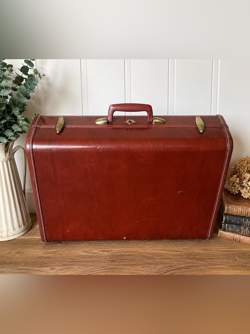 🧳 Vintage 1950s Samsonite Brown Leather Suitcase No. 4935 | Wedding & Home Decor